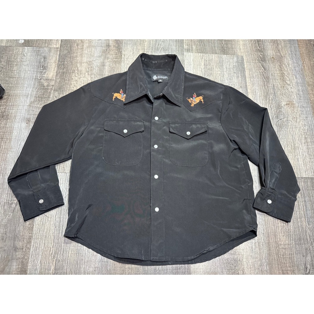 El Norteno Western Wear Kids XL Black Pearl Snap Bull Rider Western Shirt